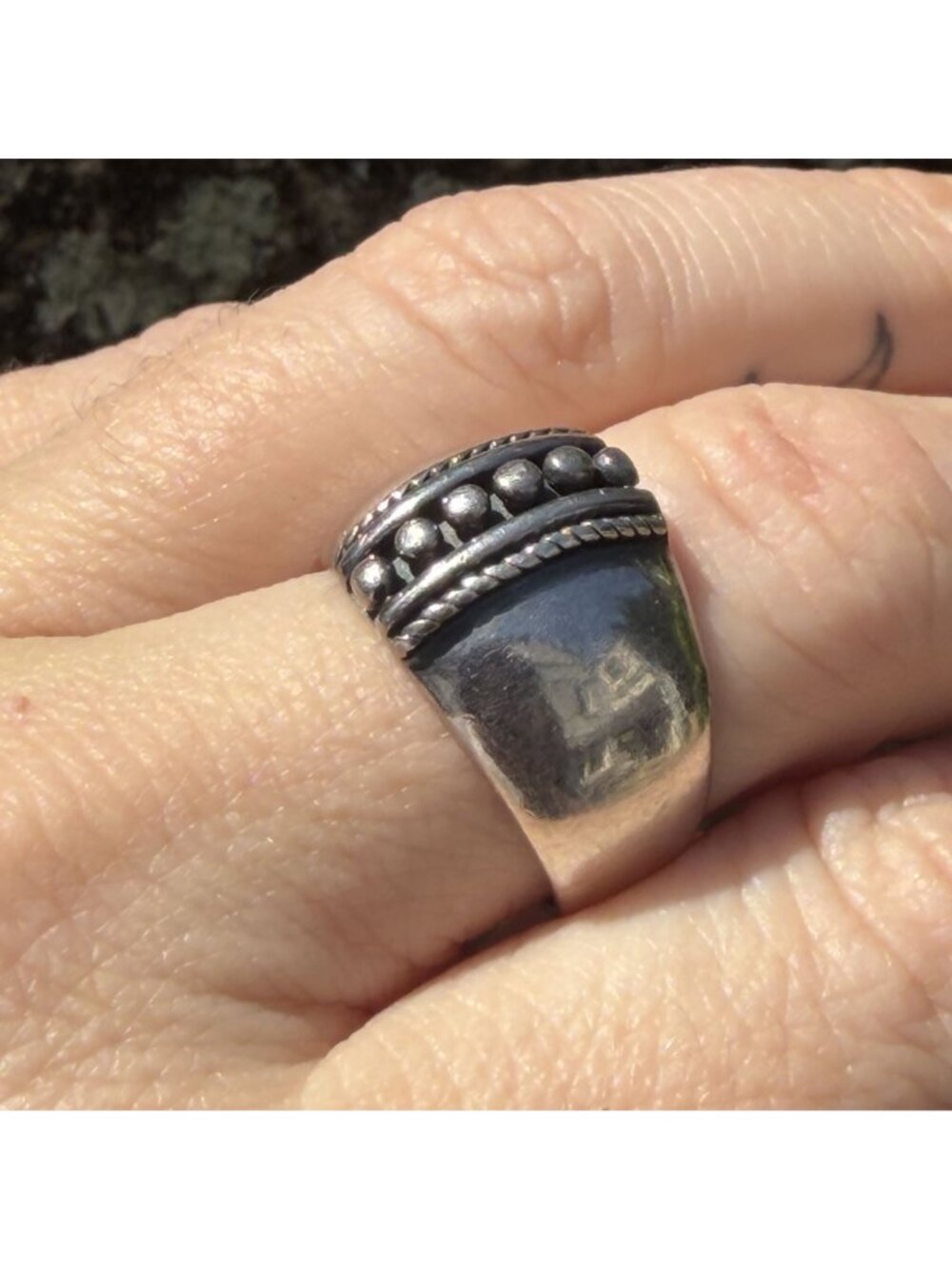 Vintage Sterling Silver 925 Bali Design Ring Size 8 58 Wide Cigar Band Bohemian - Picture 9 of 12